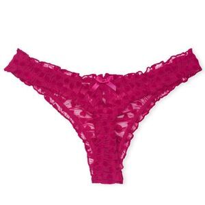 Victoria's Secret New DREAM ANGELS Flocked Mesh Ruffle thong panty Xsmall